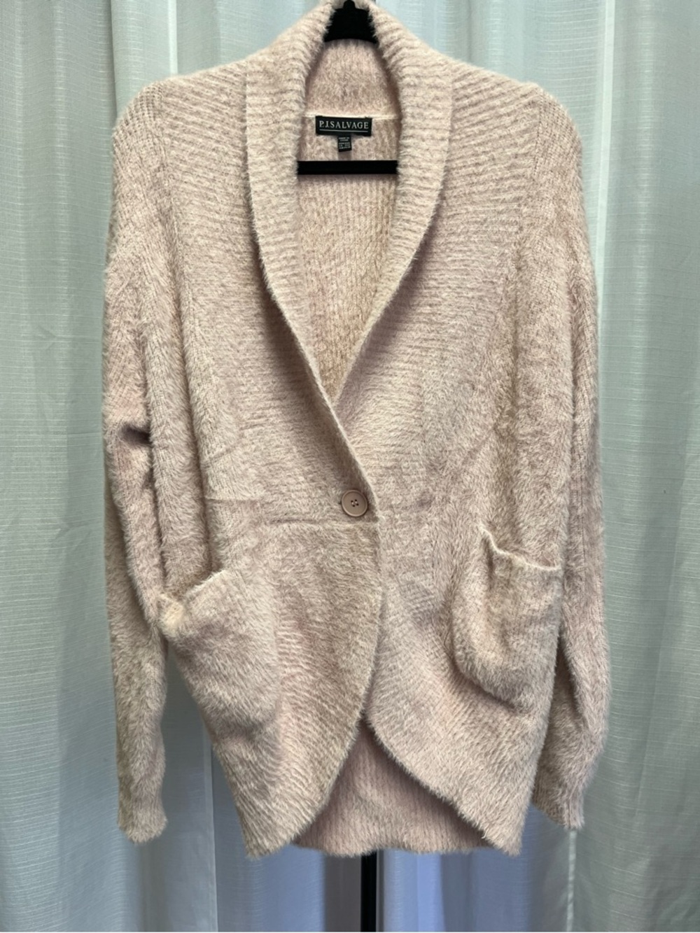 PJ Salvage Blush Pink Beige Shawl Collar Fuzzy Cardigan